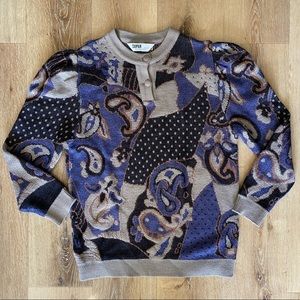 Surfer Paris Vintage Wool Blend Sweater with Pleated, Puffed Renaissance Sleeves